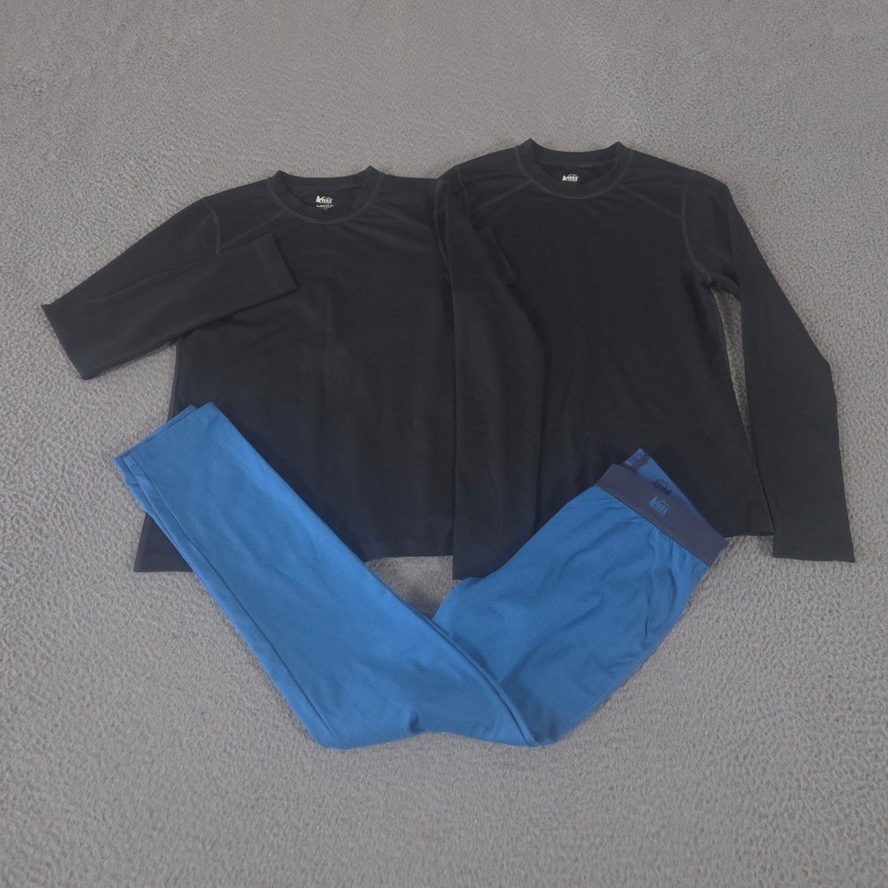 LOT OF 3 REI Set Kids M 10-12 Multi Midweight Crew Top Base Layer Bottoms Slim